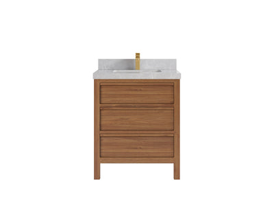 Elizabeth Teak 30 in. W x 22 in. D Single Sink Bathroom Vanity in Dark Natural with 2 in Pearl Light Gray Quartz Countertop