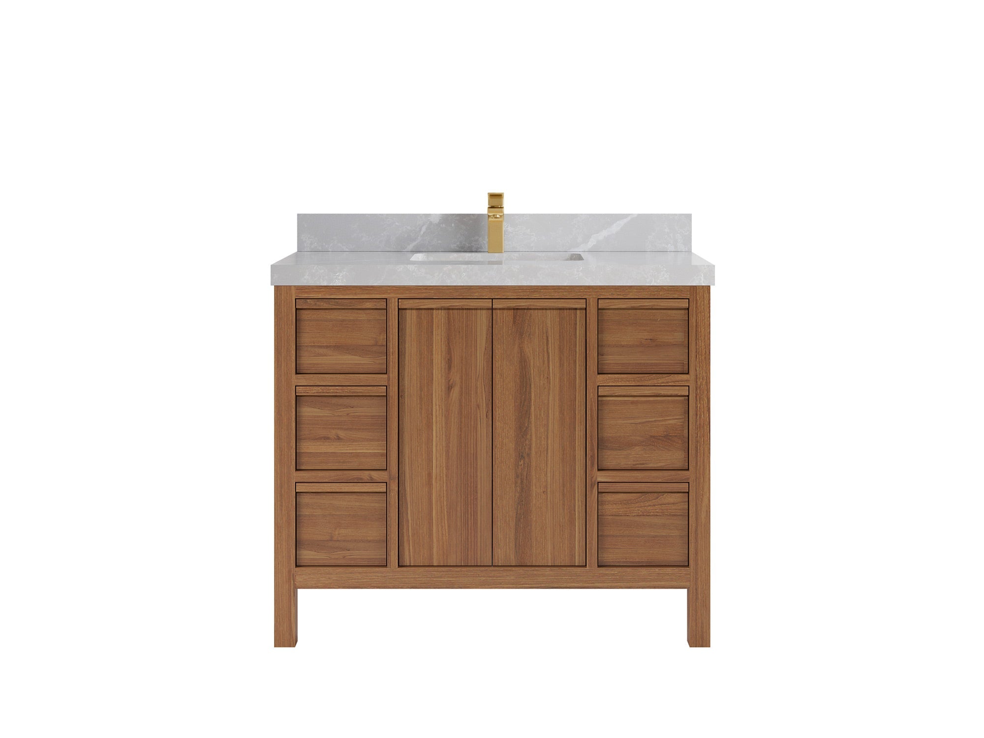 Elizabeth Teak 42 in. W x 22 in. D Single Sink Bathroom Vanity in Dark Natural with 2 in Pearl Light Gray Quartz Countertop