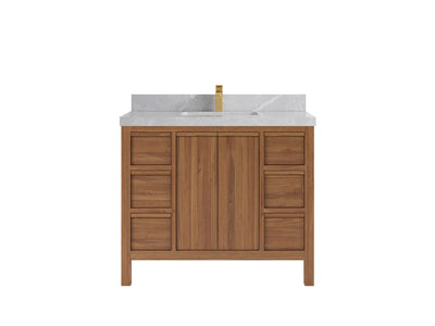 Elizabeth Teak 42 in. W x 22 in. D Single Sink Bathroom Vanity in Dark Natural with 2 in Pearl Light Gray Quartz Countertop