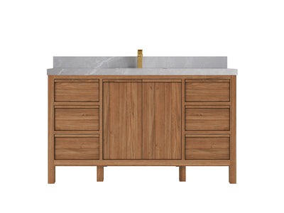 Elizabeth Teak 60 in. W x 22 in. D Single Sink Bathroom Vanity in Dark Natural with 2 in Pearl Light Gray Quartz Countertop
