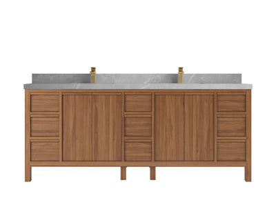 Elizabeth Teak 84 in. W x 22 in. D Double Sink Bathroom Vanity in Dark Natural with 2 in Pearl Light Gray Quartz Countertop