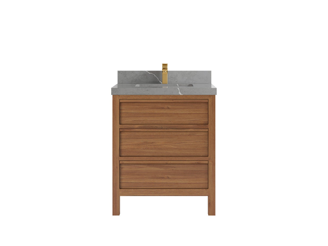 Elizabeth Teak 30 in. W x 22 in. D Single Sink Bathroom Vanity in Dark Natural with 2 in Piatra Gray Quartz Countertop