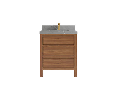Elizabeth Teak 30 in. W x 22 in. D Single Sink Bathroom Vanity in Dark Natural with 2 in Piatra Gray Quartz Countertop