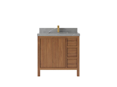 Elizabeth Teak 36 Left Offset in. W x 22 in. D Center Sink Bathroom Vanity in Dark Natural with 2 in Piatra Gray Quartz Countertop