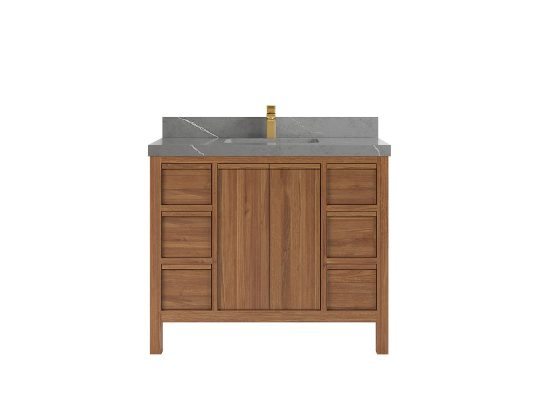 Elizabeth Teak 42 in. W x 22 in. D Single Sink Bathroom Vanity in Dark Natural with 2 in Piatra Gray Quartz Countertop