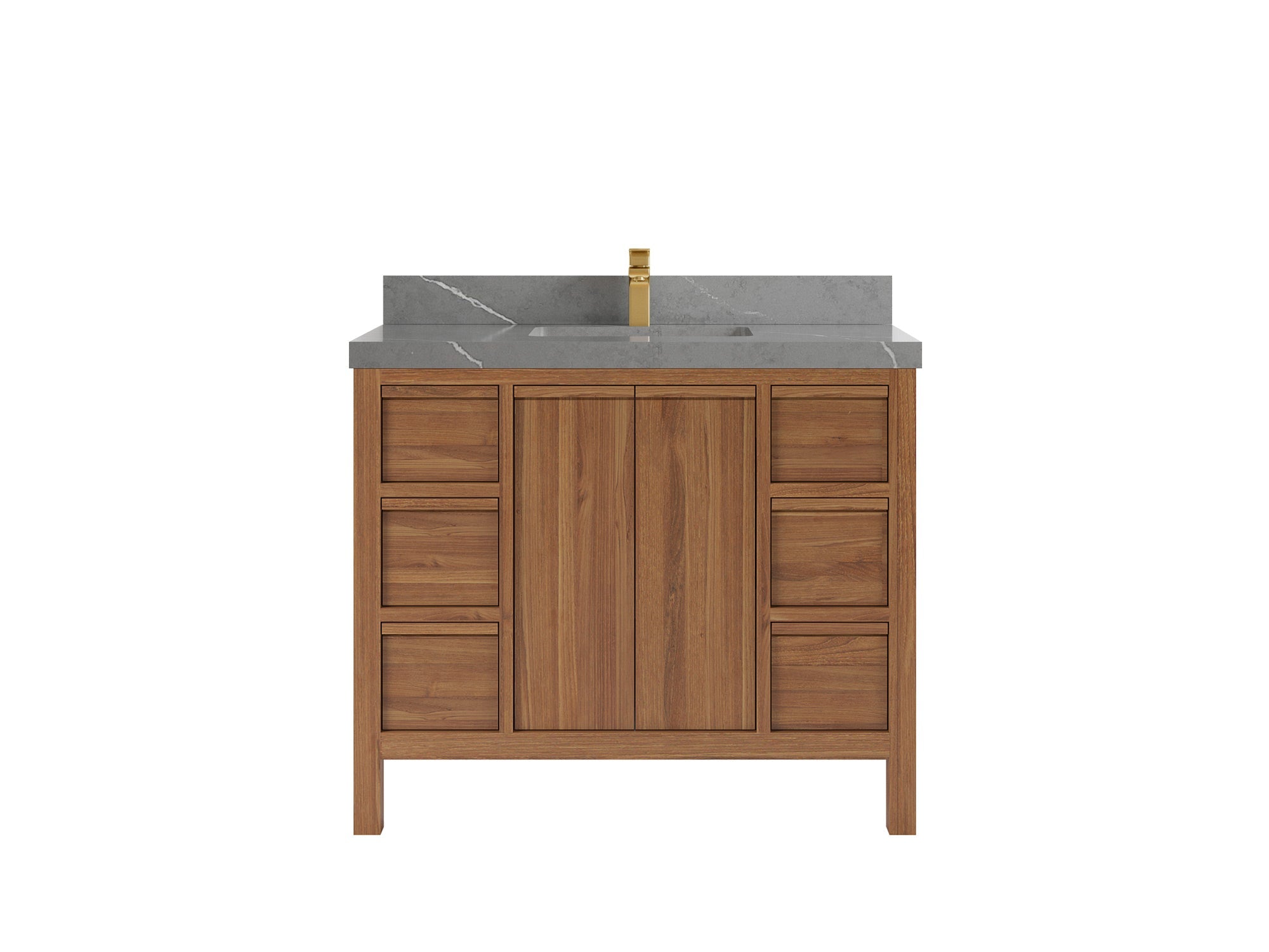 Elizabeth Teak 42 in. W x 22 in. D Single Sink Bathroom Vanity in Dark Natural with 2 in Piatra Gray Quartz Countertop