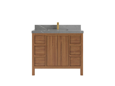 Elizabeth Teak 42 in. W x 22 in. D Single Sink Bathroom Vanity in Dark Natural with 2 in Piatra Gray Quartz Countertop