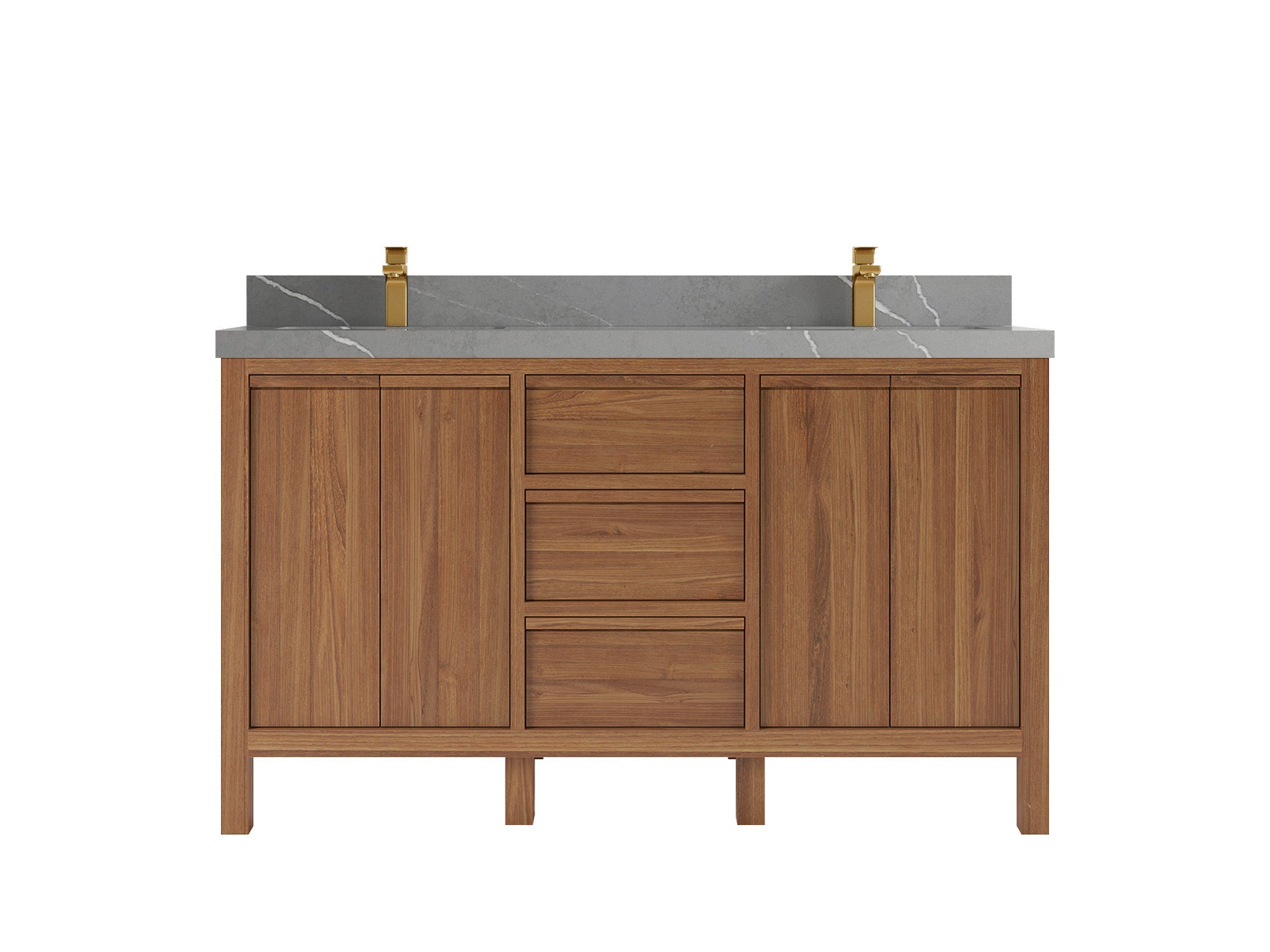 Elizabeth Teak 60 in. W x 22 in. D Double Sink Bathroom Vanity in Dark Natural with 2 in Piatra Gray Quartz Countertop