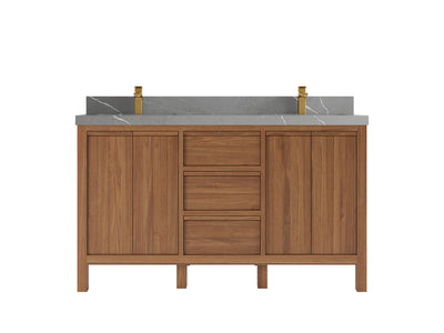 Elizabeth Teak 60 in. W x 22 in. D Double Sink Bathroom Vanity in Dark Natural with 2 in Piatra Gray Quartz Countertop