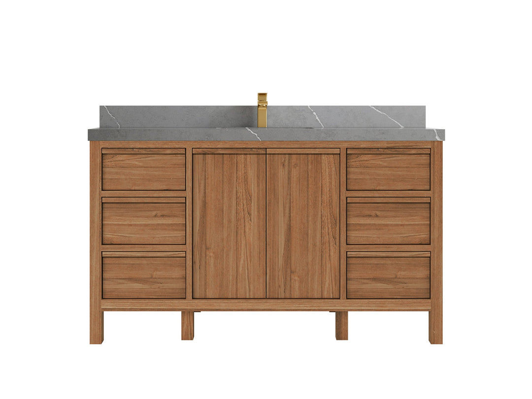Elizabeth Teak 60 in. W x 22 in. D Single Sink Bathroom Vanity in Dark Natural with 2 in Piatra Gray Quartz Countertop
