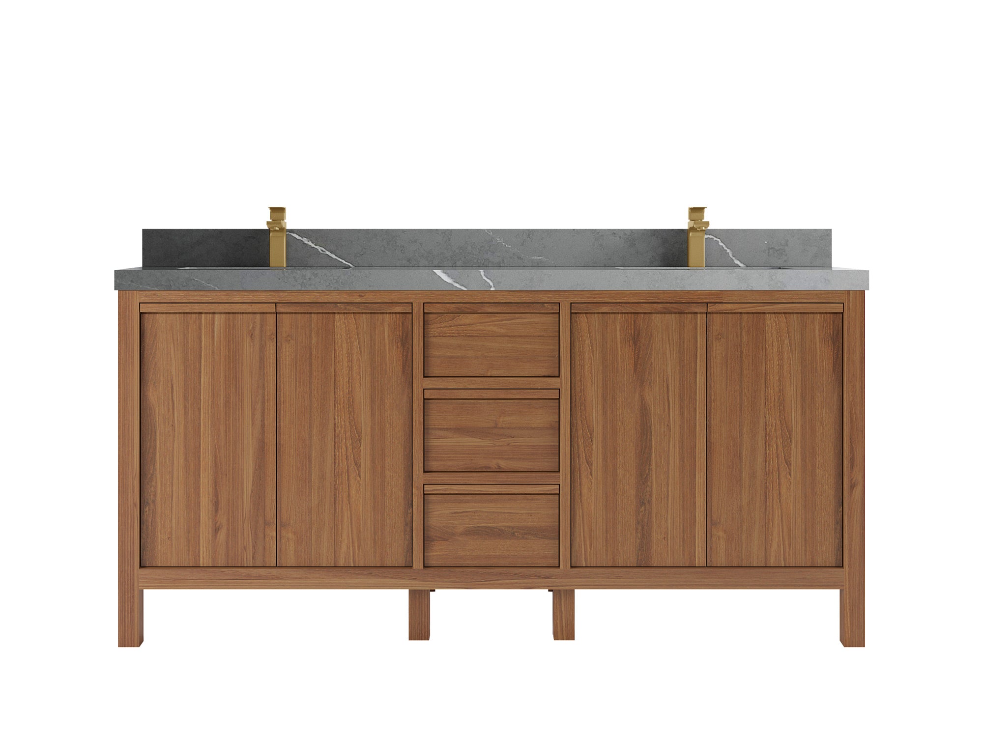 Elizabeth Teak 72 in. W x 22 in. D Double Sink Bathroom Vanity in Dark Natural with 2 in Piatra Gray Quartz Countertop
