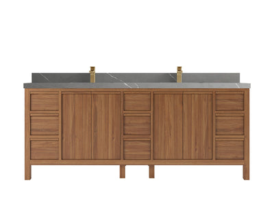 Elizabeth Teak 84 in. W x 22 in. D Double Sink Bathroom Vanity in Dark Natural with 2 in Piatra Gray Quartz Countertop