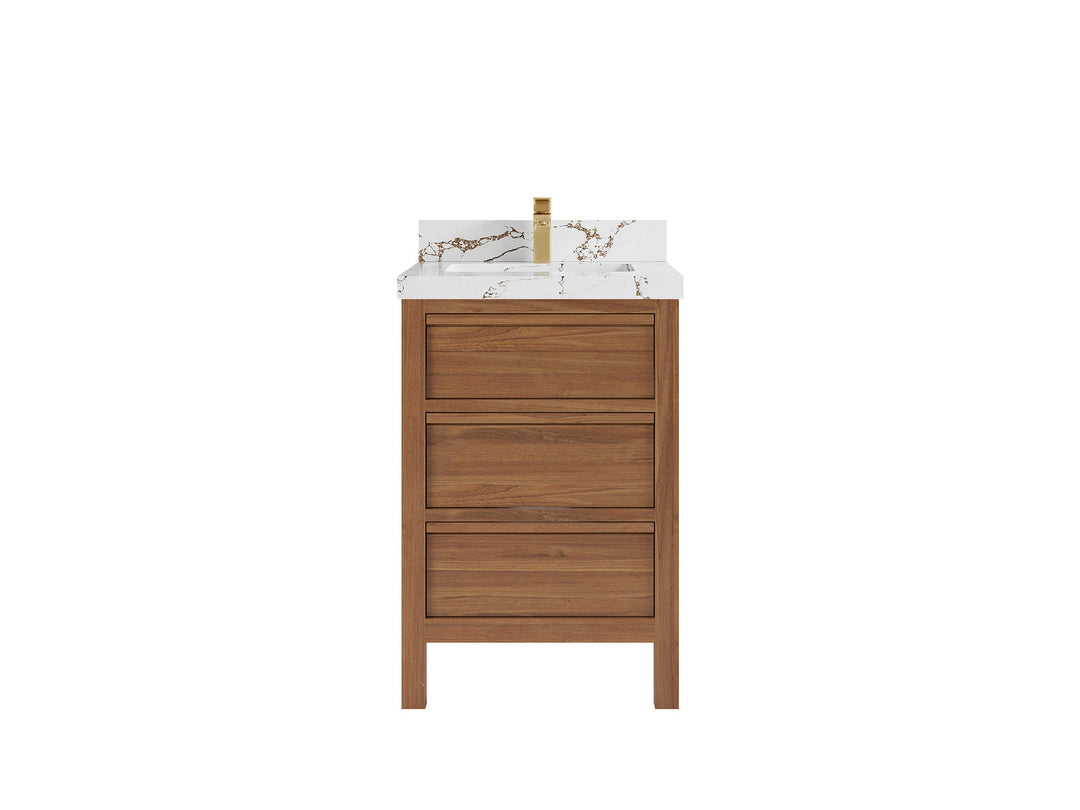 Elizabeth Teak 24 in. W x 22 in. D Single Sink Bathroom Vanity in Dark Natural with 2 in Viola Brown Quartz Countertop