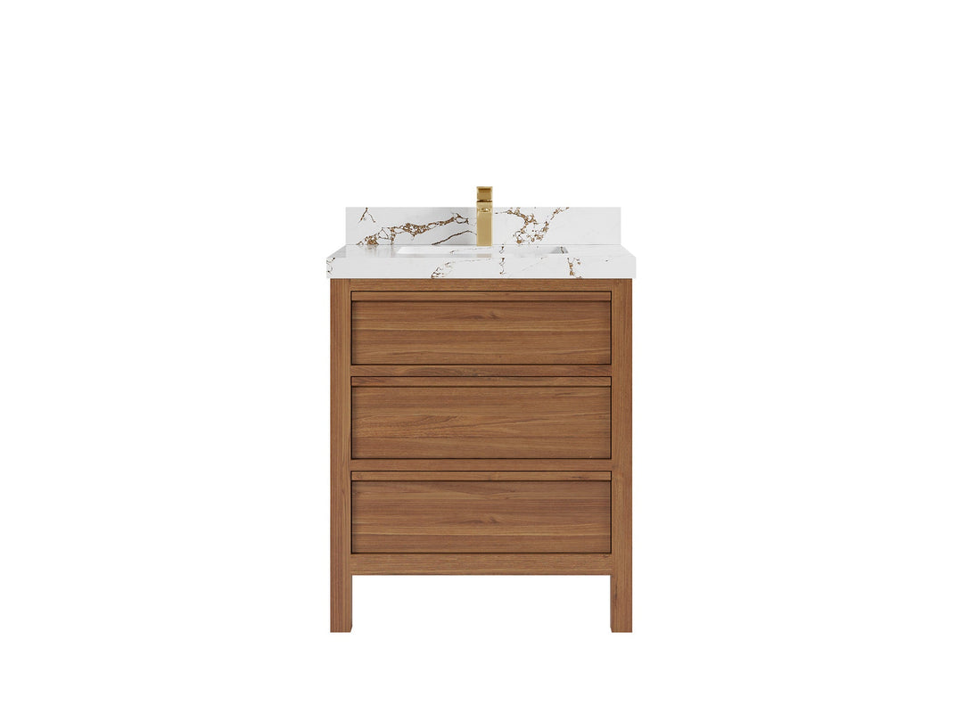 Elizabeth Teak 30 in. W x 22 in. D Single Sink Bathroom Vanity in Dark Natural with 2 in Viola Brown Quartz Countertop