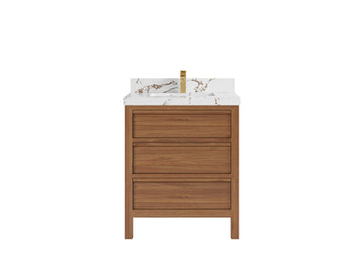 Elizabeth Teak 30 in. W x 22 in. D Single Sink Bathroom Vanity in Dark Natural with 2 in Viola Brown Quartz Countertop