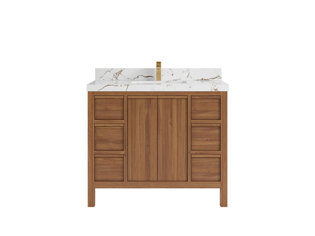 Elizabeth Teak 42 in. W x 22 in. D Single Sink Bathroom Vanity in Dark Natural with 2 in Viola Brown Quartz Countertop
