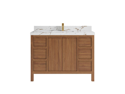 Elizabeth Teak 48 in. W x 22 in. D Single Sink Bathroom Vanity in Dark Natural with 2 in Viola Brown Quartz Countertop