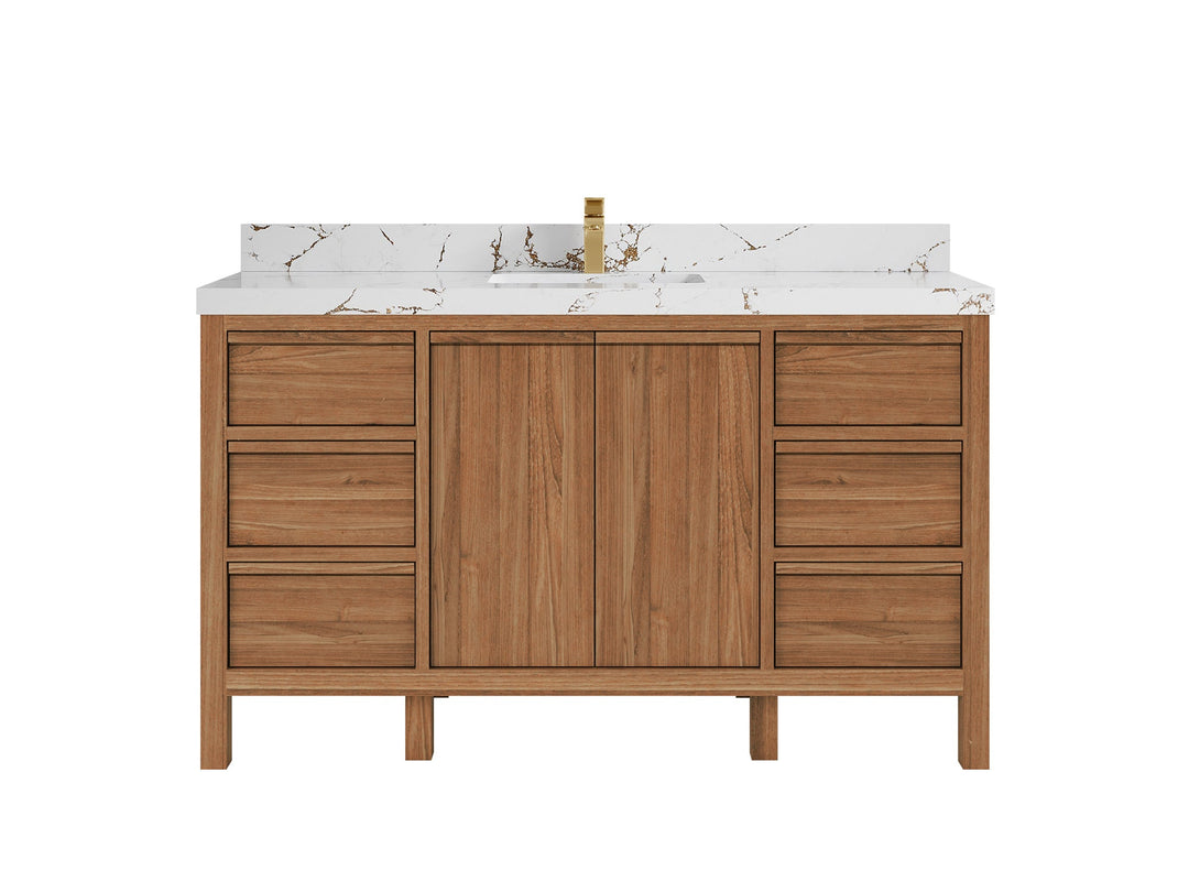 Elizabeth Teak 60 in. W x 22 in. D Single Sink Bathroom Vanity in Dark Natural with 2 in Viola Brown Quartz Countertop