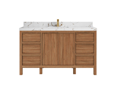 Elizabeth Teak 60 in. W x 22 in. D Single Sink Bathroom Vanity in Dark Natural with 2 in Viola Brown Quartz Countertop