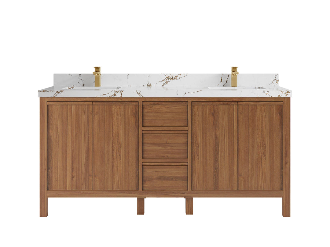 Elizabeth Teak 72 in. W x 22 in. D Double Sink Bathroom Vanity in Dark Natural with 2 in Viola Brown Quartz Countertop