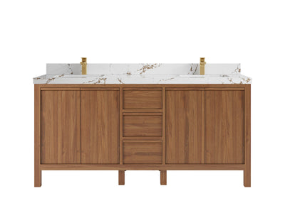 Elizabeth Teak 72 in. W x 22 in. D Double Sink Bathroom Vanity in Dark Natural with 2 in Viola Brown Quartz Countertop
