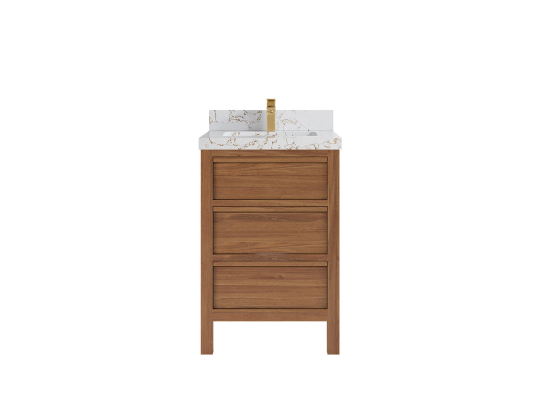 Elizabeth Teak 24 in. W x 22 in. D Single Sink Bathroom Vanity in Dark Natural with 2 in Viola Gold Quartz Countertop