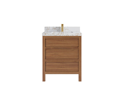 Elizabeth Teak 30 in. W x 22 in. D Single Sink Bathroom Vanity in Dark Natural with 2 in Viola Gold Quartz Countertop