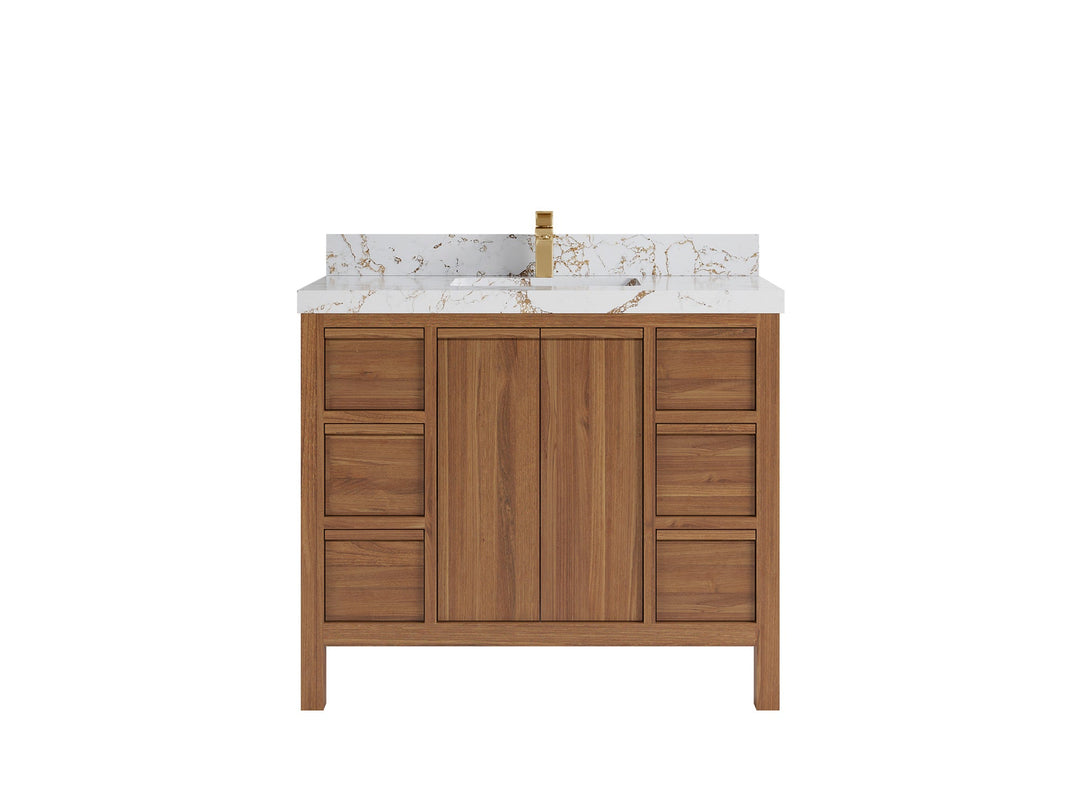 Elizabeth Teak 42 in. W x 22 in. D Single Sink Bathroom Vanity in Dark Natural with 2 in Viola Gold Quartz Countertop