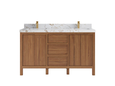 Elizabeth Teak 60 in. W x 22 in. D Double Sink Bathroom Vanity in Dark Natural with 2 in Viola Gold Quartz Countertop