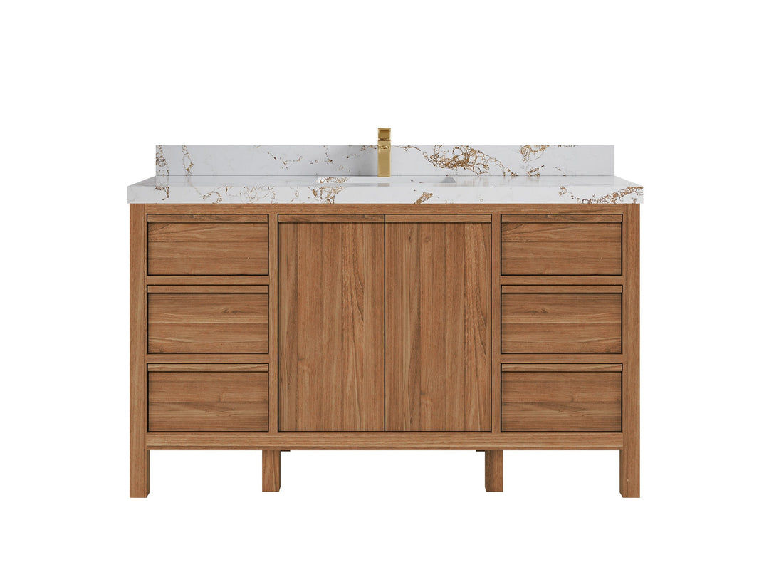 Elizabeth Teak 60 in. W x 22 in. D Single Sink Bathroom Vanity in Dark Natural with 2 in Viola Gold Quartz Countertop