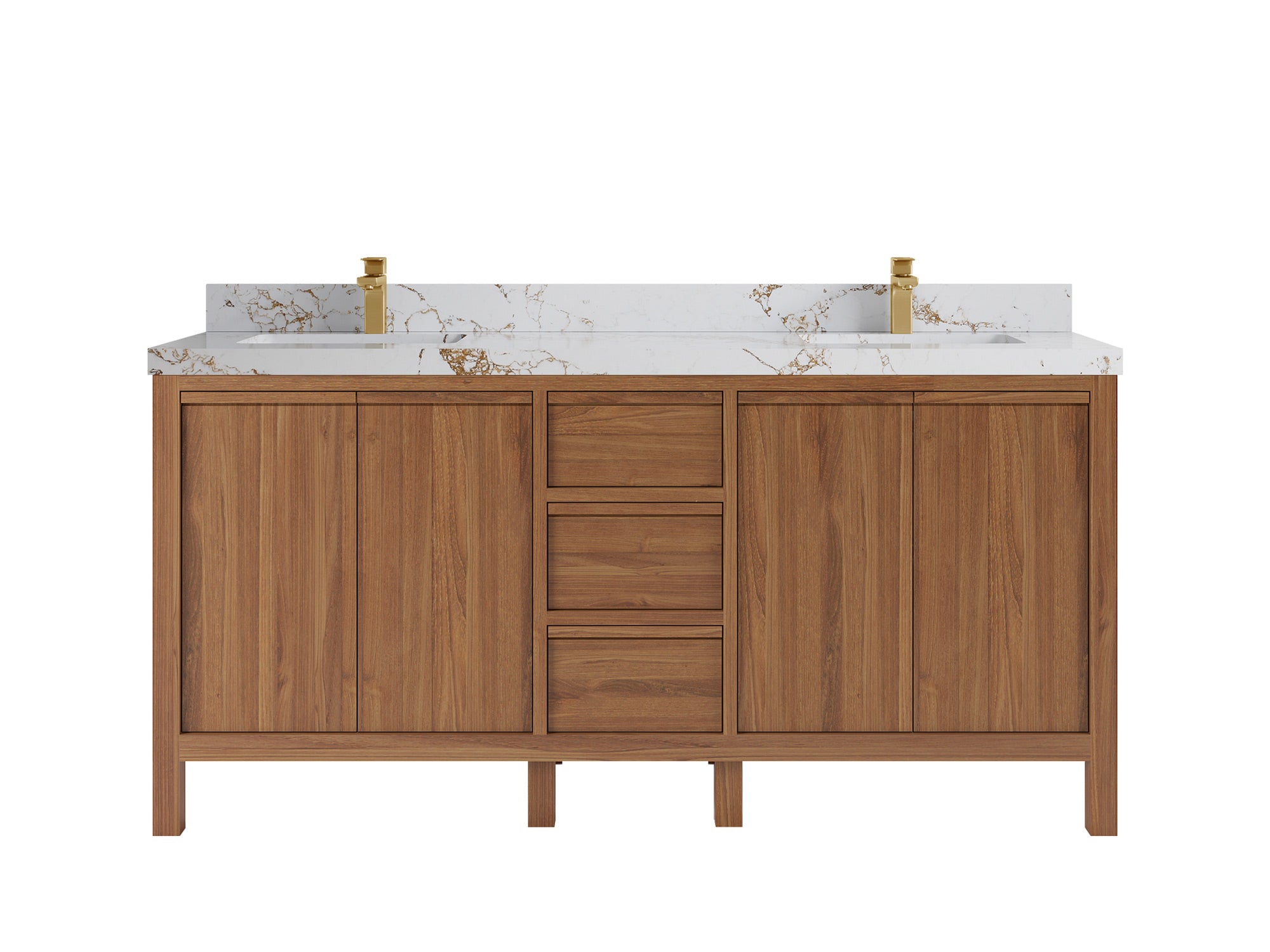Elizabeth Teak 72 in. W x 22 in. D Double Sink Bathroom Vanity in Dark Natural with 2 in Viola Gold Quartz Countertop