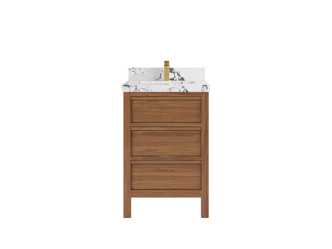 Elizabeth Teak 24 in. W x 22 in. D Single Sink Bathroom Vanity in Dark Natural with 2 in Viola Night Quartz Countertop