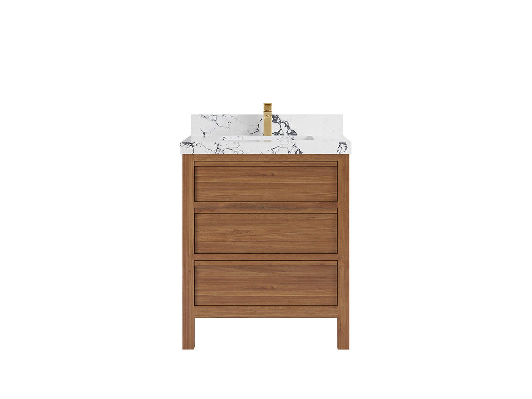 Elizabeth Teak 30 in. W x 22 in. D Single Sink Bathroom Vanity in Dark Natural with 2 in Viola Night Quartz Countertop