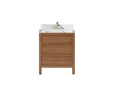 Elizabeth Teak 30 in. W x 22 in. D Single Sink Bathroom Vanity in Dark Natural with 2 in Viola Night Quartz Countertop