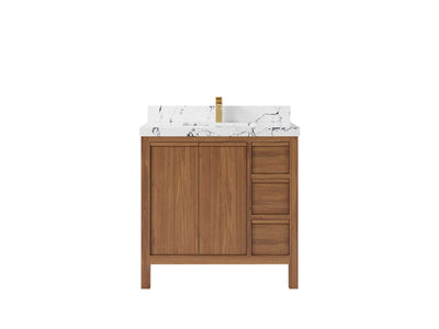 Elizabeth Teak 36 Left Offset in. W x 22 in. D Center Sink Bathroom Vanity in Dark Natural with 2 in Viola Night Quartz Countertop