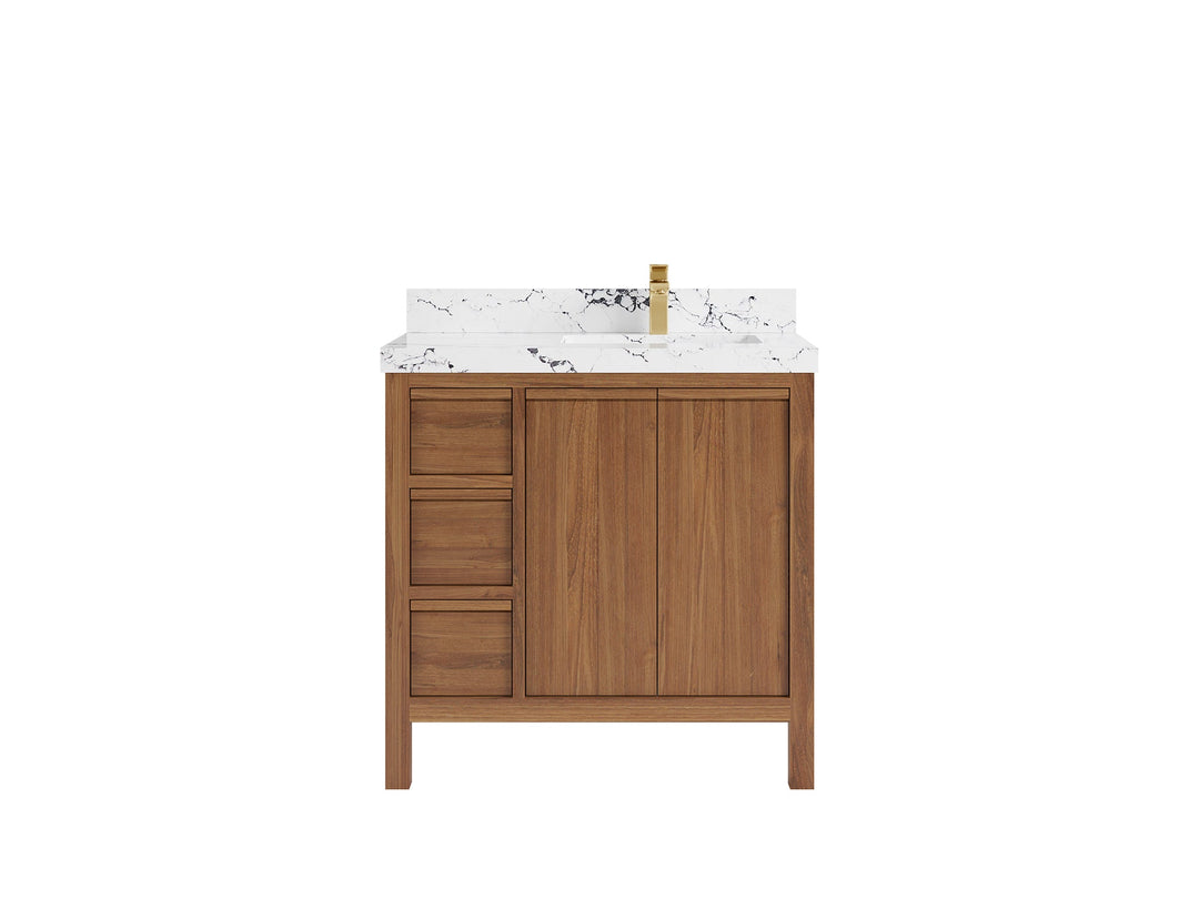 Elizabeth Teak 36 Right Offset in. W x 22 in. D Single Sink Bathroom Vanity in Dark Natural with 2 in Viola Night Quartz Countertop