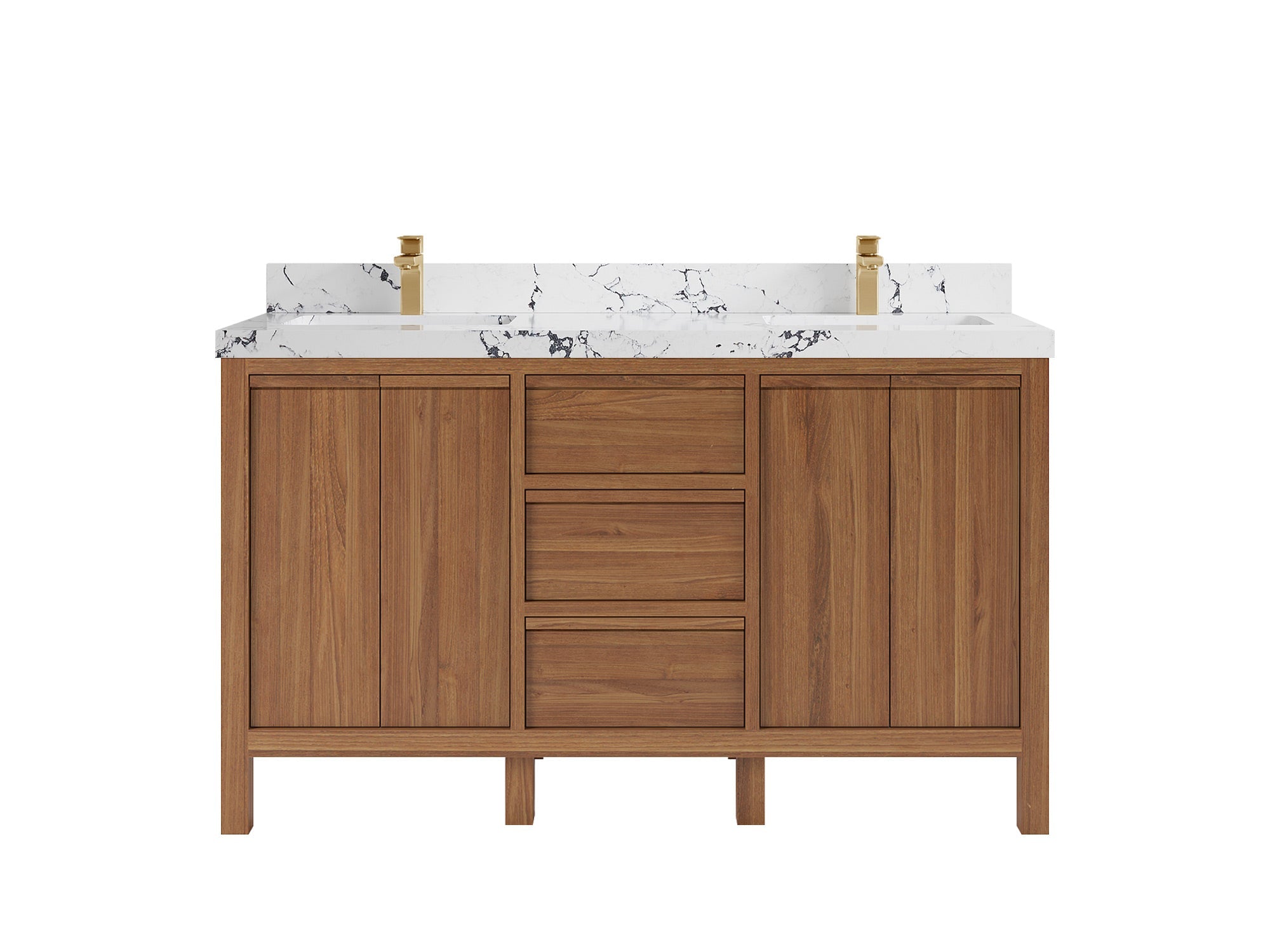 Elizabeth Teak 60 in. W x 22 in. D Double Sink Bathroom Vanity in Dark Natural with 2 in Viola Night Quartz Countertop