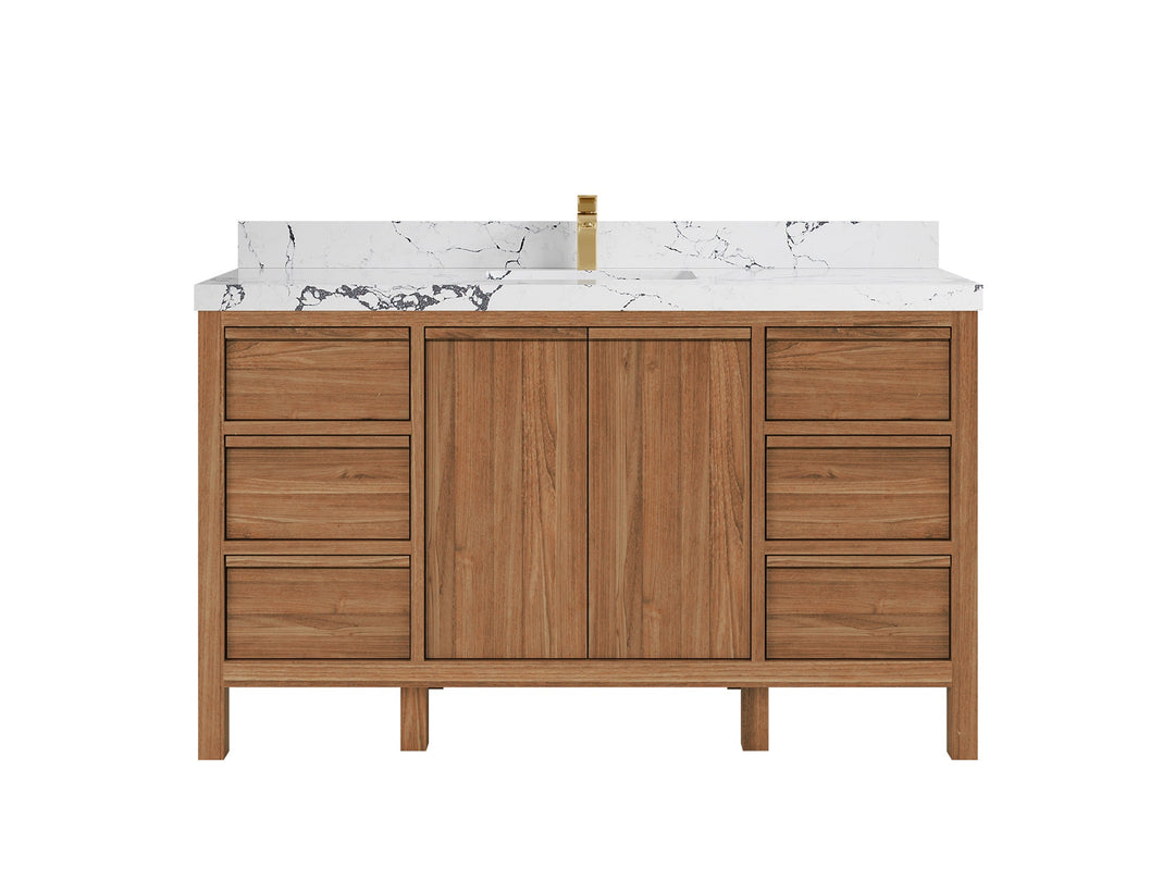 Elizabeth Teak 60 in. W x 22 in. D Single Sink Bathroom Vanity in Dark Natural with 2 in Viola Night Quartz Countertop