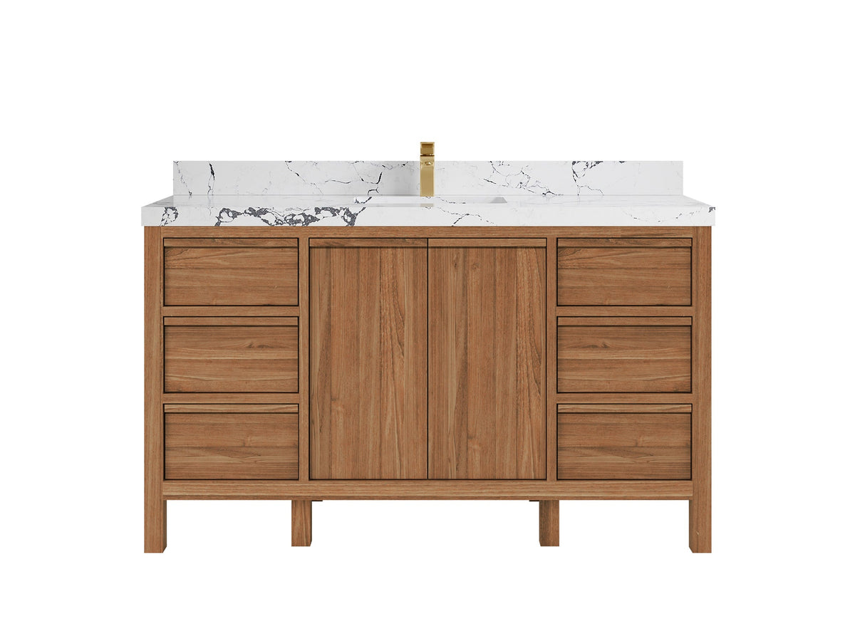 Elizabeth Teak 60 in. W x 22 in. D Single Sink Bathroom Vanity in Dark Natural with 2 in Viola Night Quartz Countertop