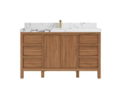 Elizabeth Teak 60 in. W x 22 in. D Single Sink Bathroom Vanity in Dark Natural with 2 in Viola Night Quartz Countertop