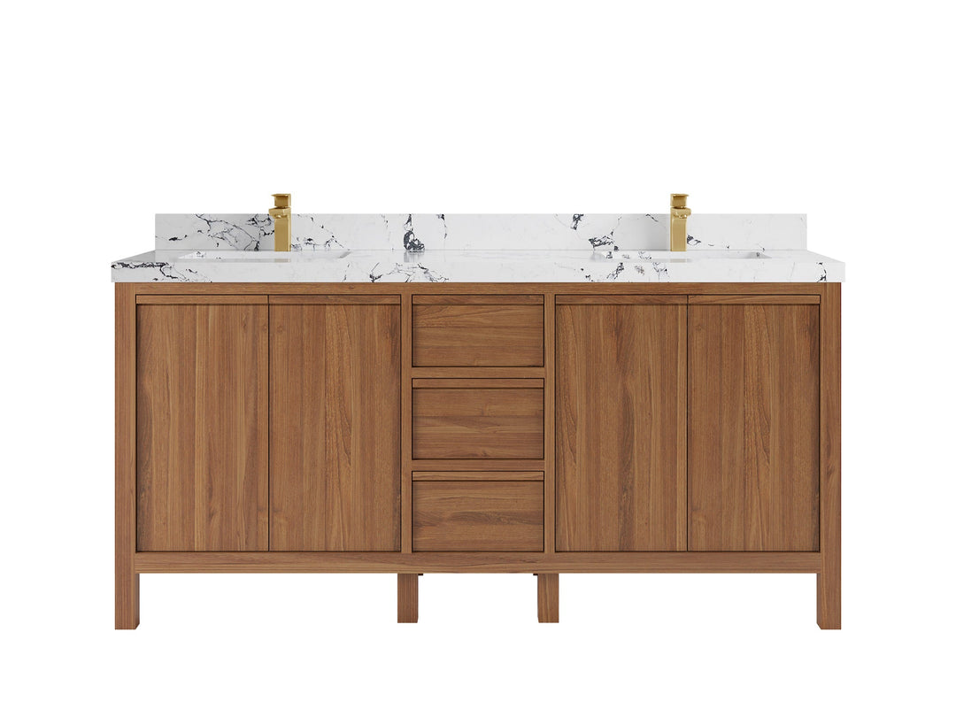 Elizabeth Teak 72 in. W x 22 in. D Double Sink Bathroom Vanity in Dark Natural with 2 in Viola Night Quartz Countertop