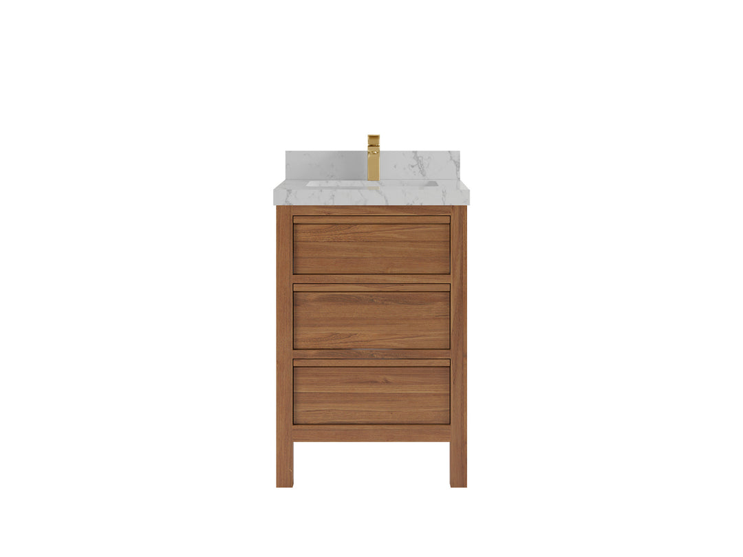 Elizabeth Teak 24 in. W x 22 in. D Single Sink Bathroom Vanity in Dark Natural with 2 in Venatino Quartz Countertop