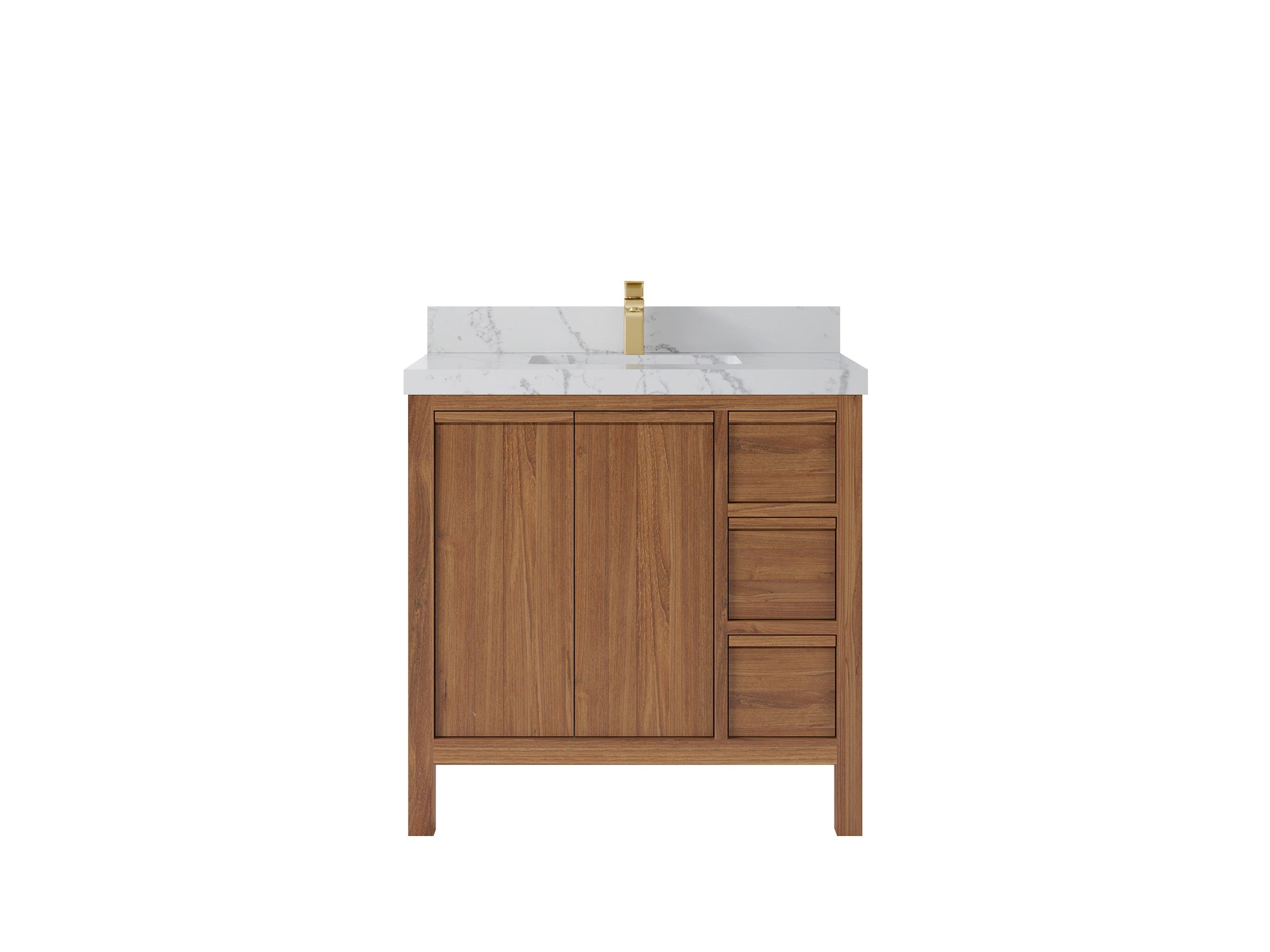 Elizabeth Teak 36 Left Offset in. W x 22 in. D Center Sink Bathroom Vanity in Dark Natural with 2 in Venatino Quartz Countertop