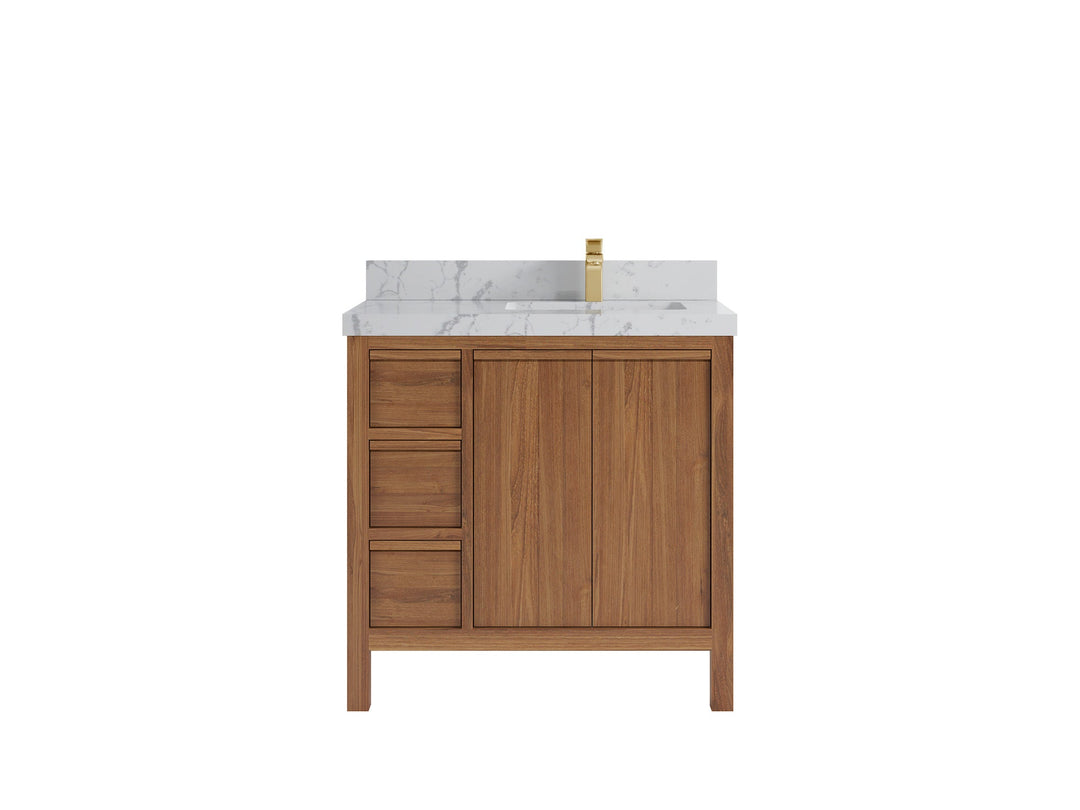 Elizabeth Teak 36 Right Offset in. W x 22 in. D Single Sink Bathroom Vanity in Dark Natural with 2 in Venatino Quartz Countertop