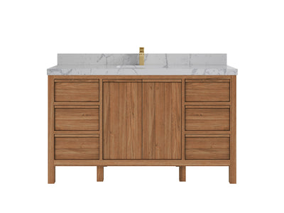 Elizabeth Teak 60 in. W x 22 in. D Single Sink Bathroom Vanity in Dark Natural with 2 in Venatino Quartz Countertop