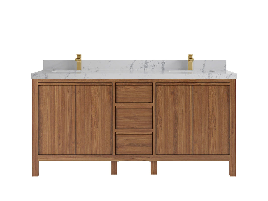 Elizabeth Teak 72 in. W x 22 in. D Double Sink Bathroom Vanity in Dark Natural with 2 in Venatino Quartz Countertop