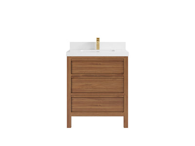 Elizabeth Teak 30 in. W x 22 in. D Single Sink Bathroom Vanity in Dark Natural with 2 in White Quartz Countertop