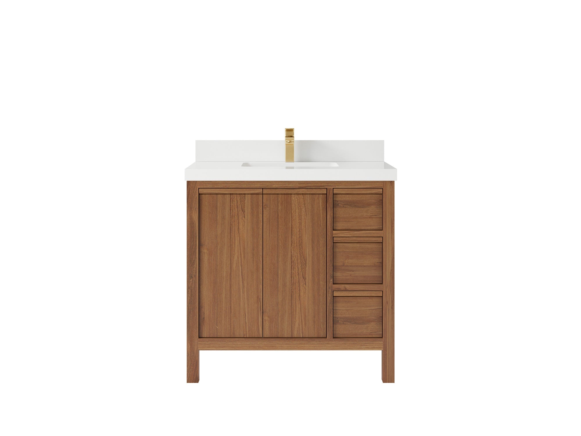 Elizabeth Teak 36 Left Offset in. W x 22 in. D Center Sink Bathroom Vanity in Dark Natural with 2 in White Quartz Countertop