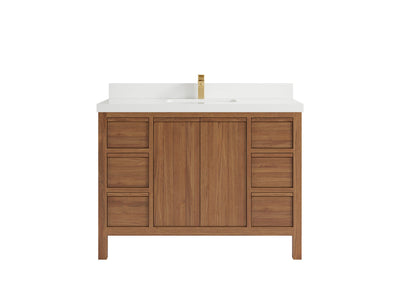 Elizabeth Teak 48 in. W x 22 in. D Single Sink Bathroom Vanity in Dark Natural with 2 in White Quartz Countertop