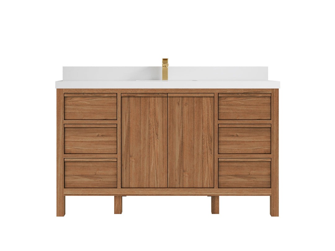Elizabeth Teak 60 in. W x 22 in. D Single Sink Bathroom Vanity in Dark Natural with 2 in White Quartz Countertop